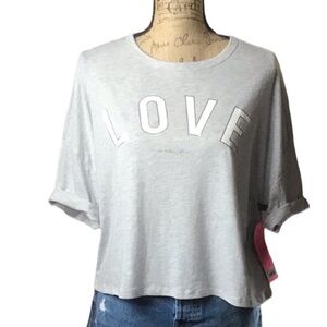Betsy Johnson gray/ white love graphic cuffed short sleeve t-shirt